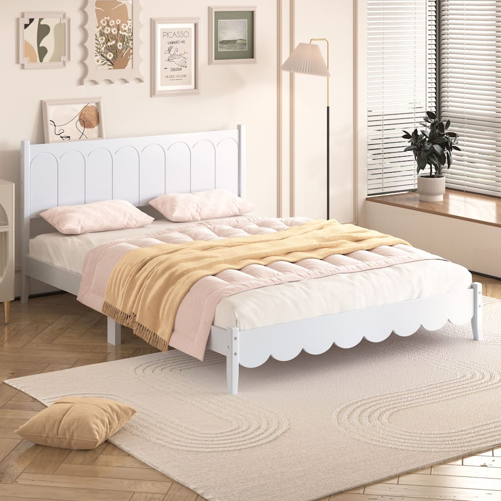 Retro Style Platform Bed with Rectangular Headboard