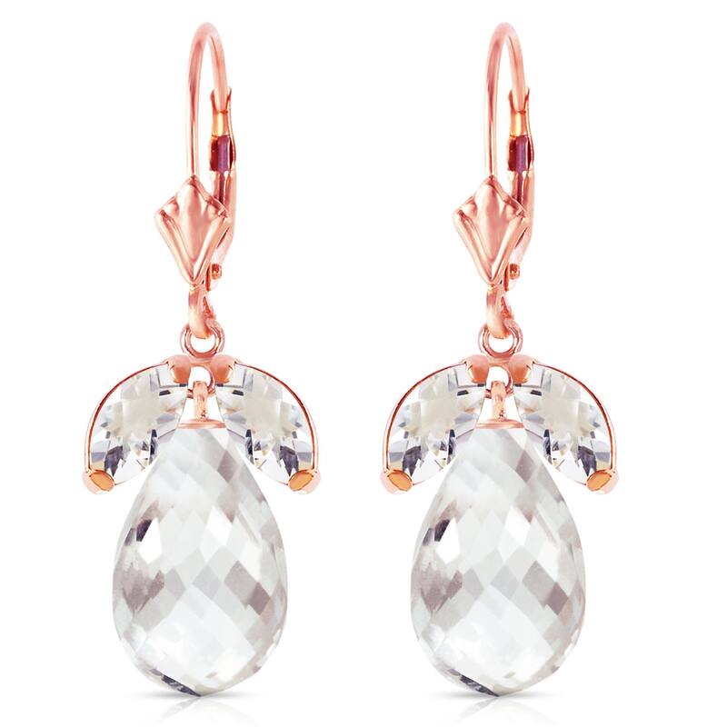 14K Solid Gold Leverback Gemstone Earrings Natural Rose Topaz Class