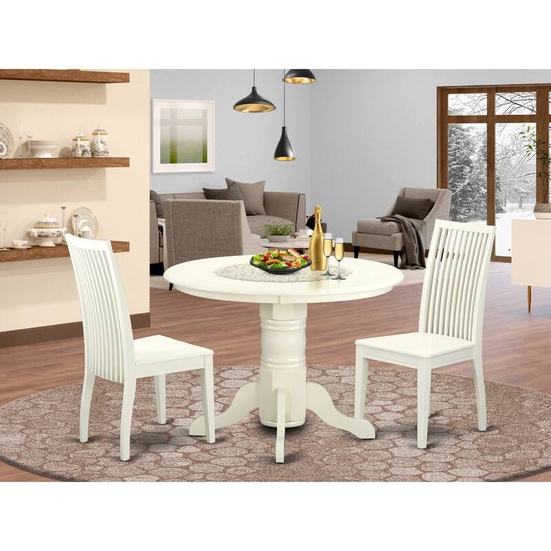 HomeStock 3-Pc Linen White Finish Solid Wood Top - Round Dining Room Set - Seats-4