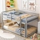 preview thumbnail 1 of 18, Twin over Twin Floor Bunk Bed with Ladder & Guardrails, Wood Bedframe Grey - Twin
