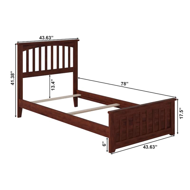 Mission Twin Foundation Bed Frame with Matching Footboard in Walnut