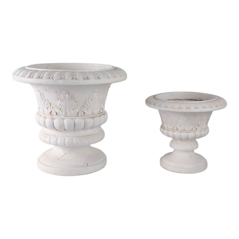 Magnesia Urn Planter Ornate Classic Design (Set of 2) - 20", 15" Ivory - 22" x 22" x 20" - 22" x 22" x 20" - Ivory