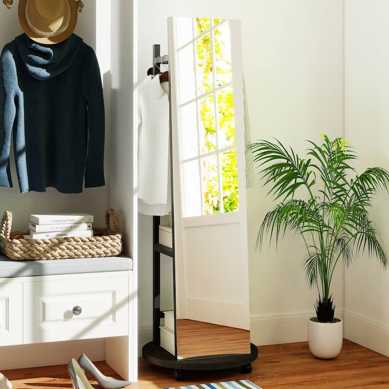 Costway Coat Rack with Full Length Mirror, 3 Hooks & Storage Shelves, - See Details