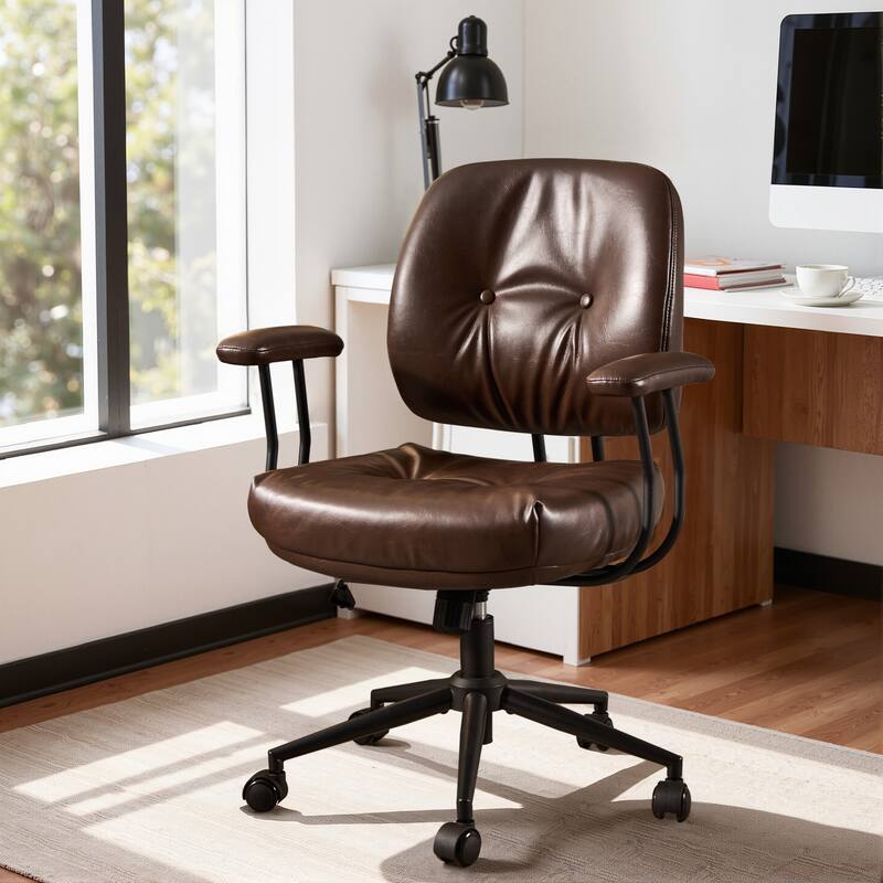 HOOOWOOO Modern Office Chair Adjustable Swivel Task Chair - Coffee-PU