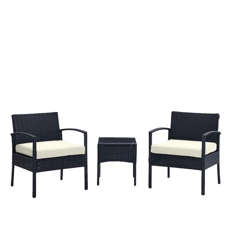 Manhattan Comfort Noli Steel Rattan 3-Piece Patio Conversation Set with Cushions