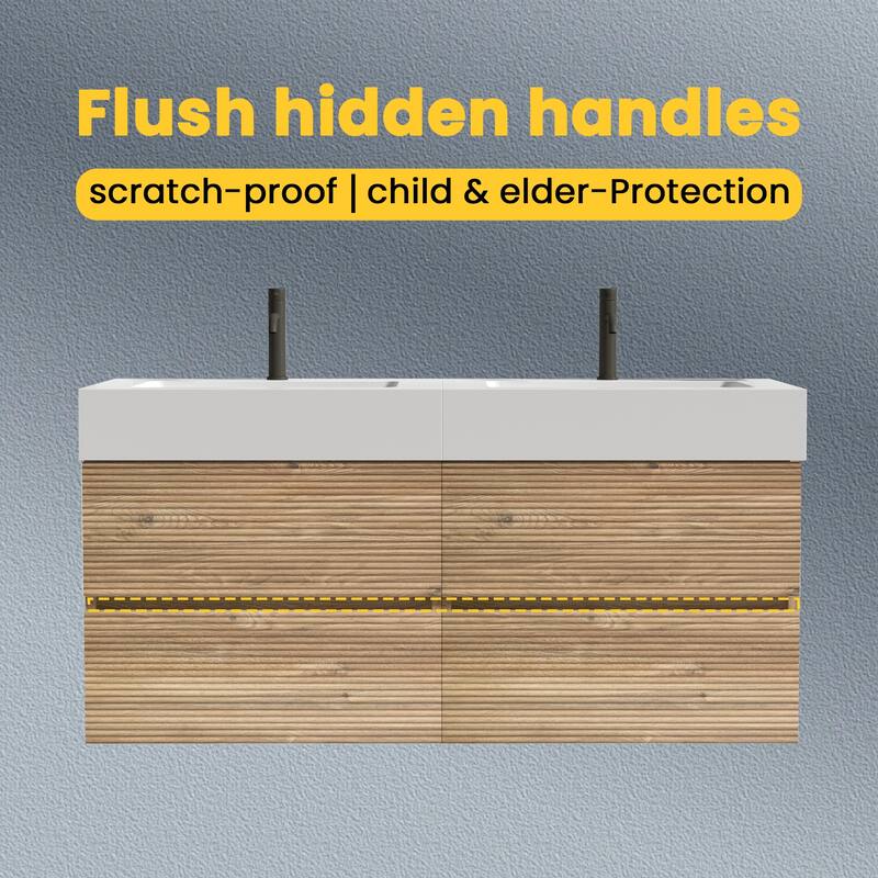 GDFStudio - Grace Wall-Mounted Bathroom Vanity with Engineered Quartz Sink & Soft Close Drawers, without Drainage and Faucet