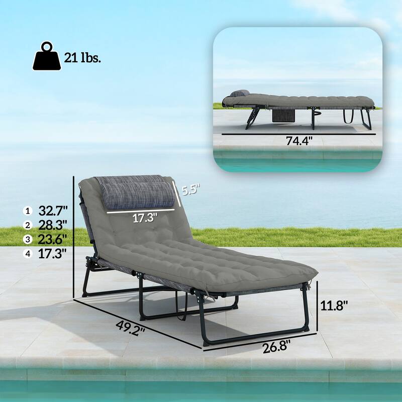 Outdoor Foldable Sun Lounger Chair with Adjustable Backrest and Cushioned Seat for Pool Side - 26.75" W x 74.5" D x 11.75" H