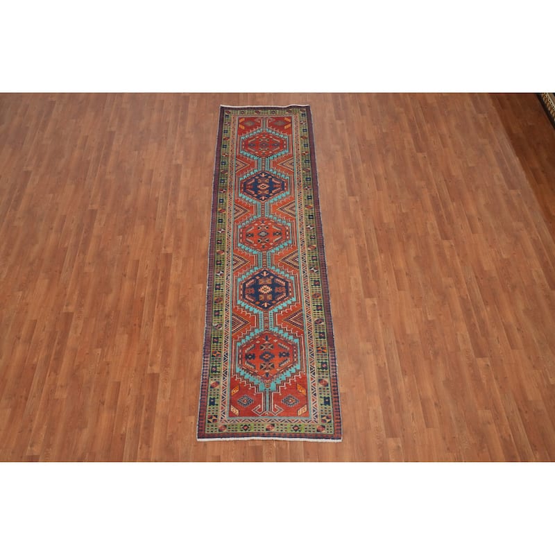 Hand Knotted Oriental 100% Wool Carpet Traditional Geometric Oranges & Rust Ardebil Runner Rug - 10' 6'' X 2' 11''