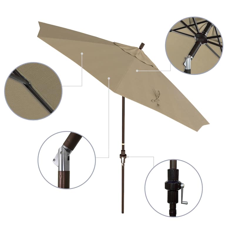 California Umbrella 9' Rd Golden State Series Patio Umbrella Bronze Aluminum Frame Crank Lift Collar Tilt Olefin Royal Blue