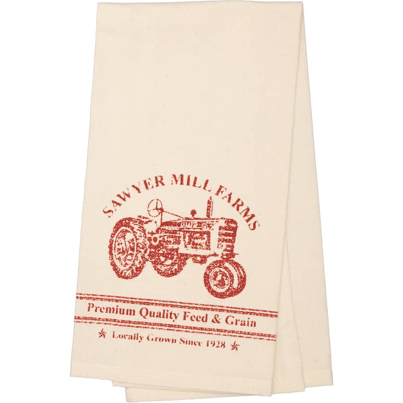 Sawyer Mill Red Tractor Muslin Unbleached Natural Tea Towel 19x28 - Tea Towel 28x19