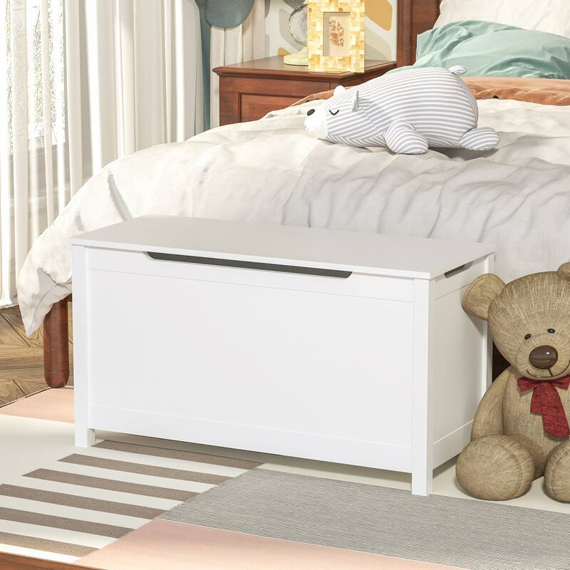 Kids Wooden Toy Box Storage with Safety Hinged Lid for Ages 3+