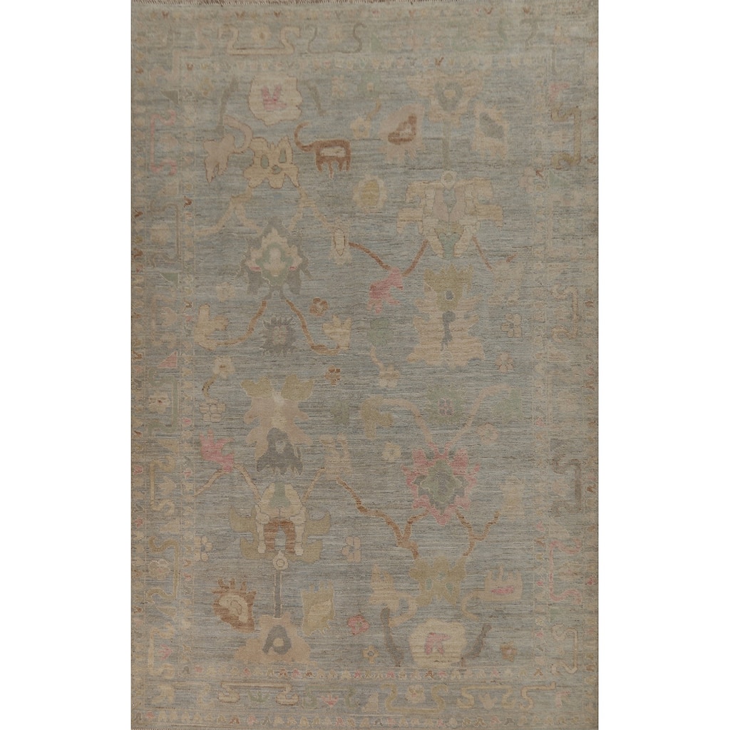 Oushak Turkish Area Rug Handmade Vegetable Dye Grey Wool Carpet - 5'11"x 9'1"