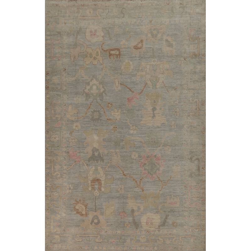 Oushak Turkish Area Rug Handmade Vegetable Dye Grey Wool Carpet - 5'11"x 9'1"