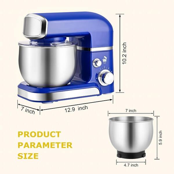 dimension image slide 4 of 8, 3.2Qt Stand Mixer, 6-Speed Lightweight Kitchen Mixer with Whisk, Hook