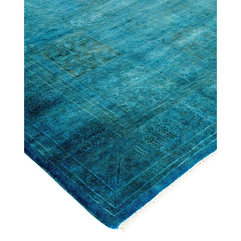 Overton Hand Knotted Wool Vintage Inspired Modern Contemporary Overdyed Blue Runner Rug - 3' 2" x 20' 4"