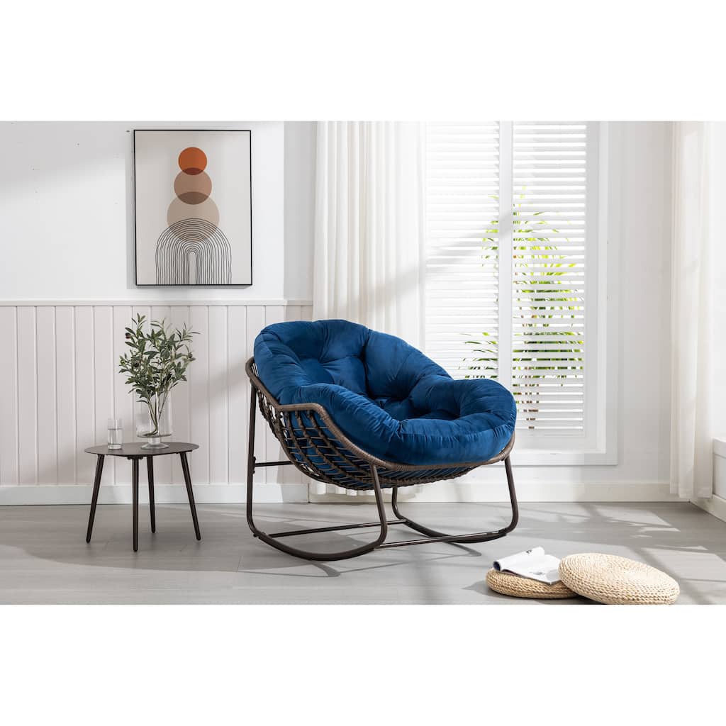 Navy Blue 37.2" Rocking Chair with Steel Frame