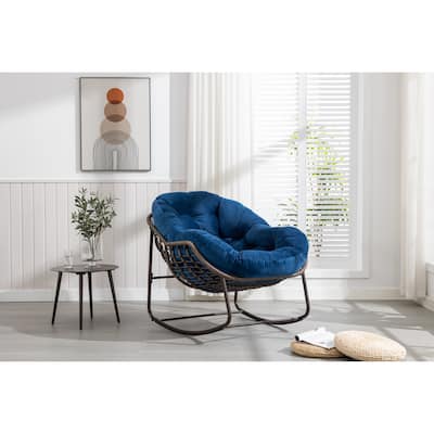 Navy Blue Modern 37.2" Upholstered Rocking Chair with Steel Frame for Living Room