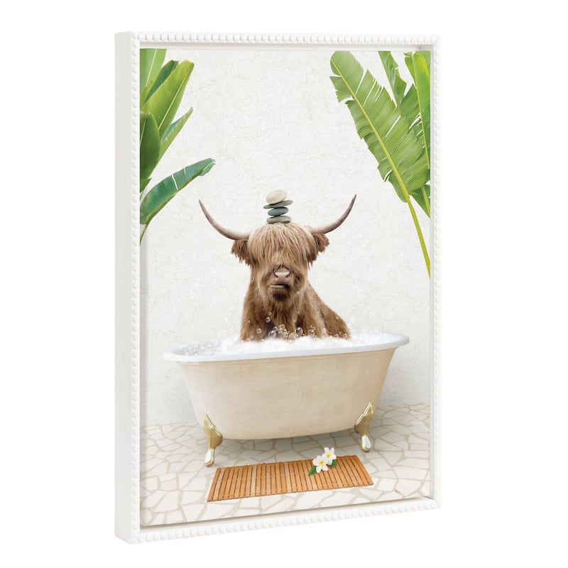 Sylvie Beaded Cow Stacked Rocks Bali Bath Frame Canvas by Amy Peterson - 18x24