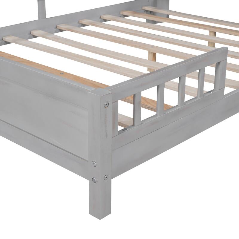 Wooden Platform Bedframe with Built-in LED Light & Storage Headboard