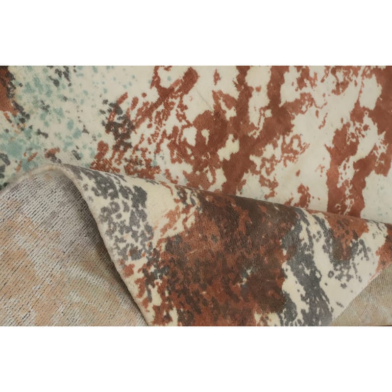 Hand-knotted Modern Silk Beige Abstract Oriental Area Rug - 7' 2'' X 5' 4''