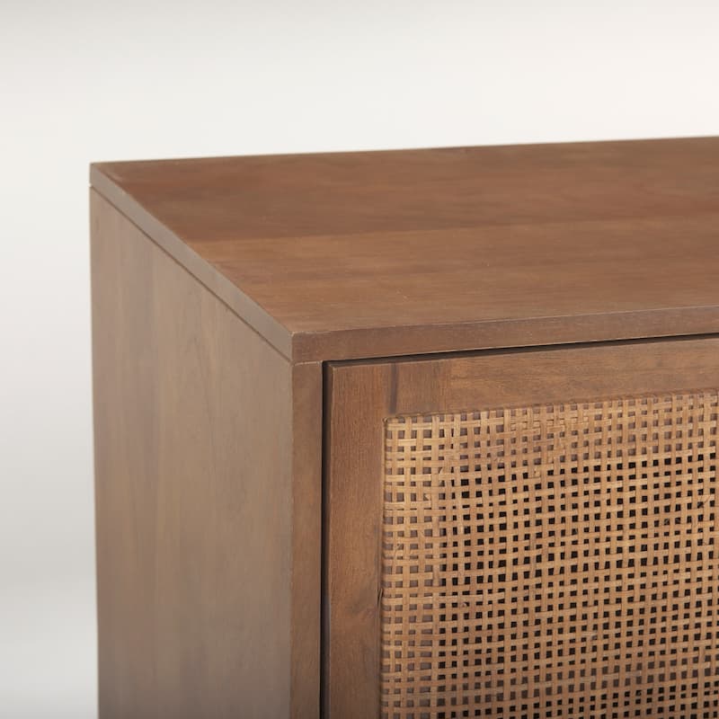 Grier Light Brown Solid Wood With Cane Accents Media Console
