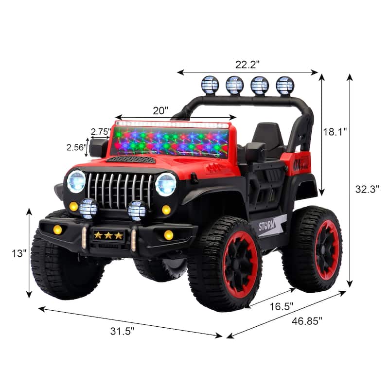 24V 2-Seater Kids Electric Ride-On with Remote Control, Red, 4WD & LED Lights - Red