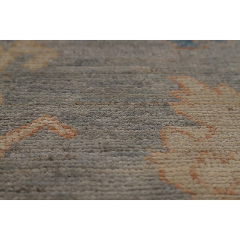 Vegetable Dye Oushak Turkish Rug Handmade Bedroom Grey Wool Carpet - 4'2"x 6'11"