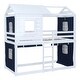 preview thumbnail 7 of 17, Blue Twin Size Solid Wood House Bunk Bed with Tent & Ladder