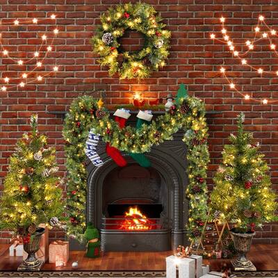 4-Piece Set Pre-lit Xmas Tree Artificial Christmas