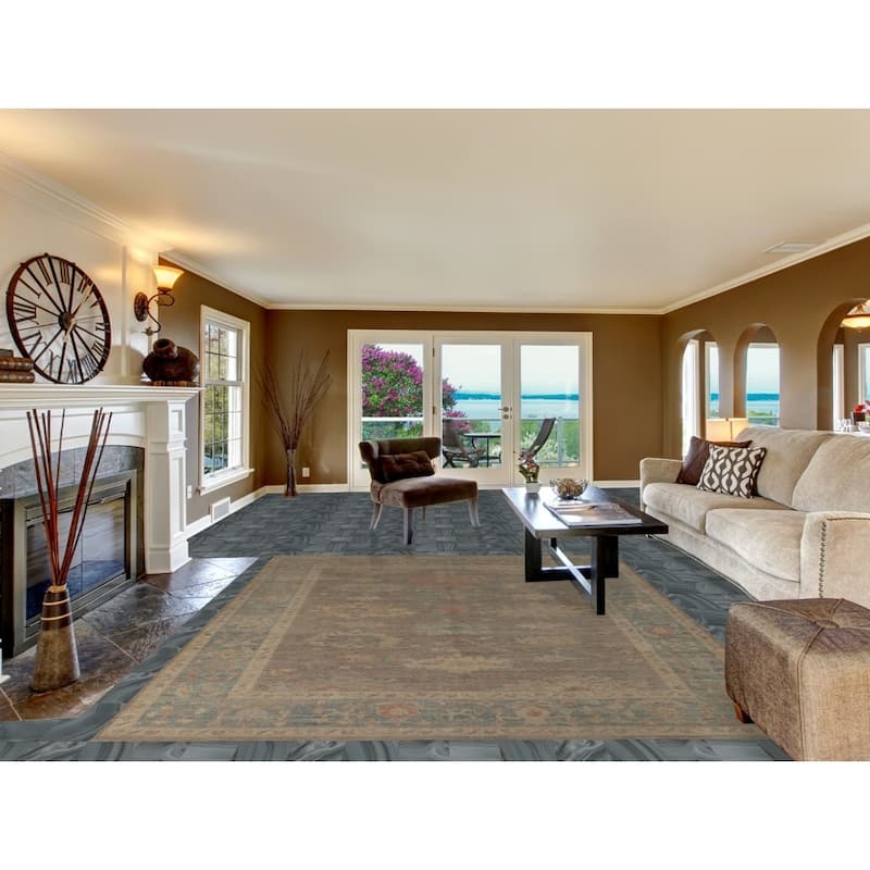 Hand Knotted Oriental 100% Wool Carpet Transitional All-Over Greys & Charcoal Oushak Area Rug - 9' 11'' X 7' 10''