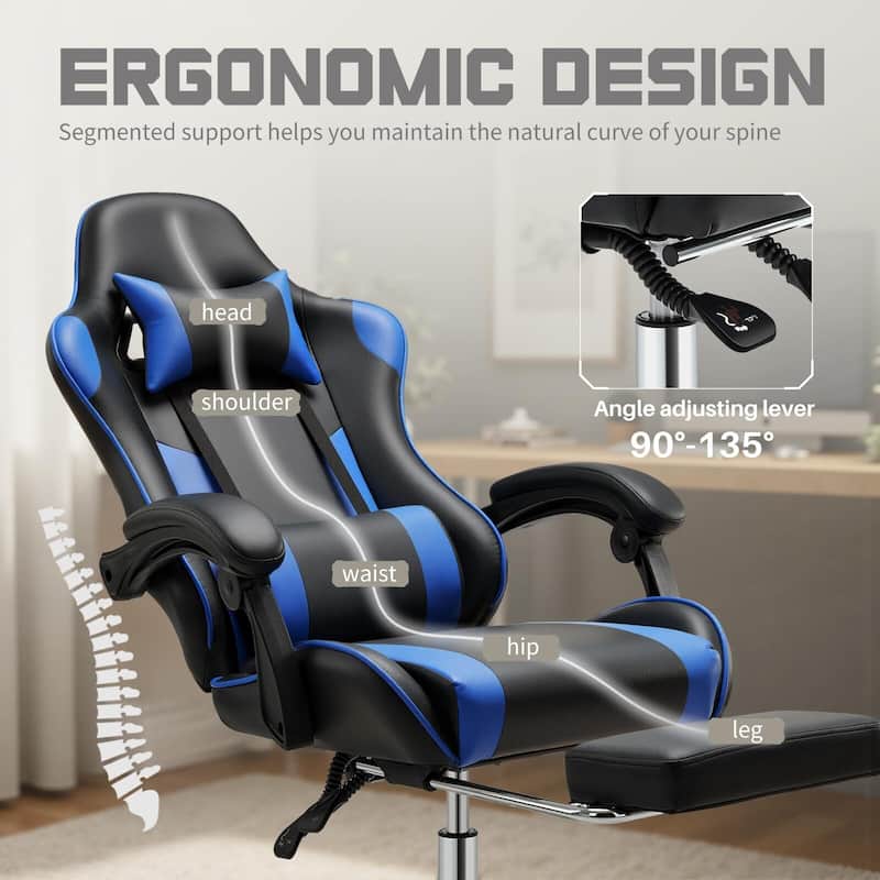 Ergonomic Faux Leather High Back Gaming Chair with Footrest & Linkage Armrests – Black & Gray for Adults
