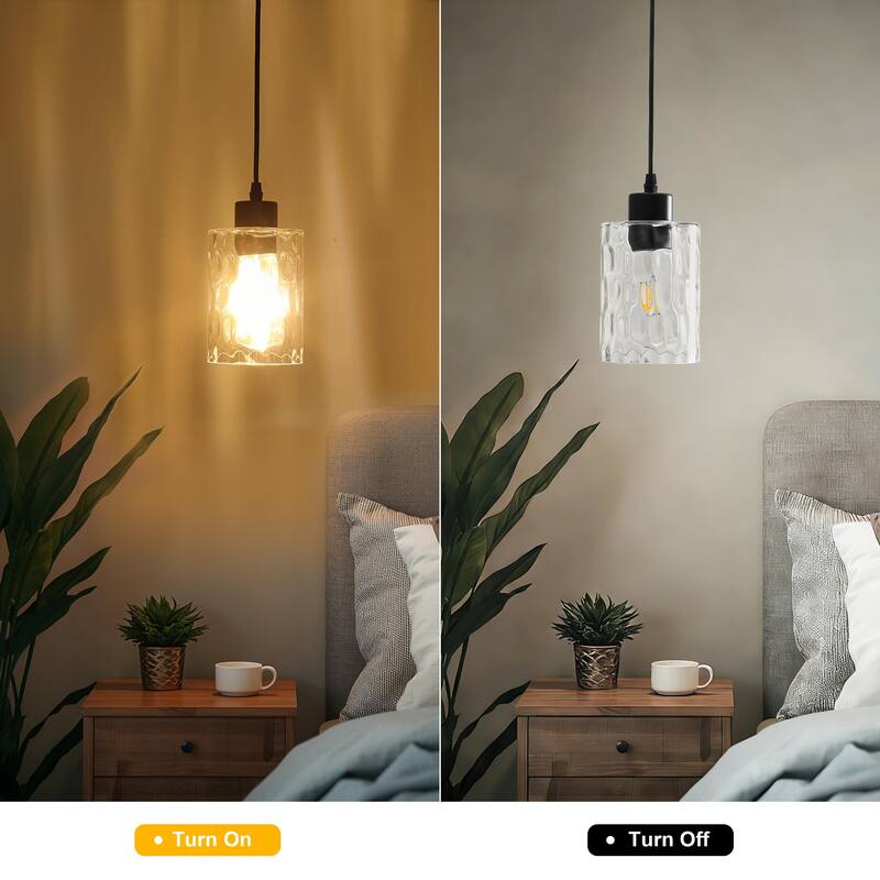 1-Light Kitchen Island Textured Clear Glass Pendant