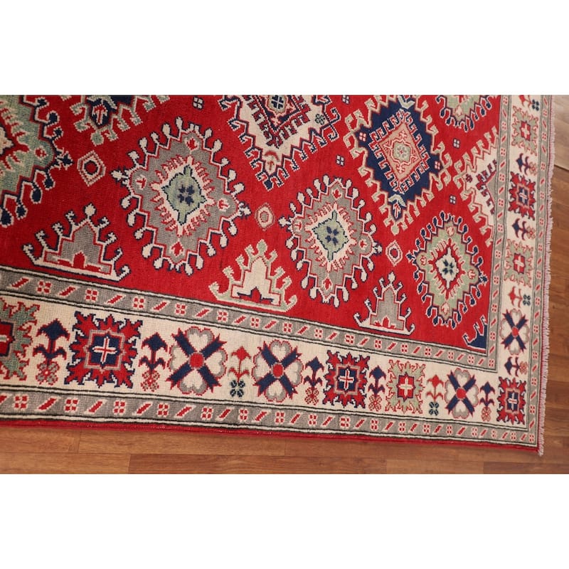 Traditional Red Kazak Rug Hand-Knotted Oriental Wool Carpet - 5'0" x 6'7"