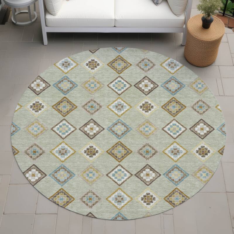 Machine Washable Indoor/ Outdoor Global Flagler Chantille Rug - Celery - 8' x 8'