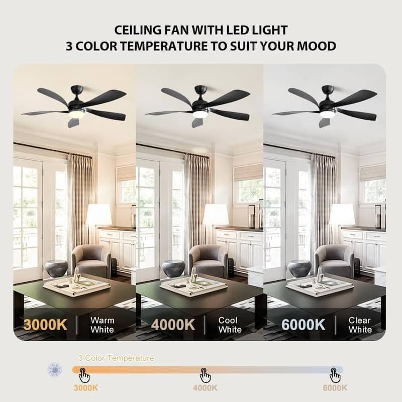 45 Inch / 52 Inch White Ceiling Fan with Dimmable LED Light and Remote, 6-Speed Reversible DC Motor, ABS Blades