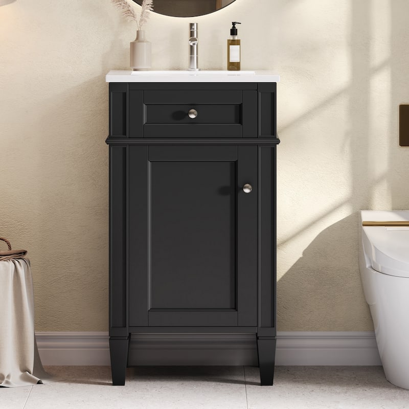 18" Freestanding Single Bathroom Vanity with Ceramic Sink, French Style Cabinet with Soft Close Door