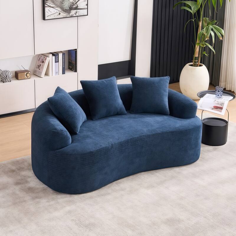 Curved Loveseat Full Compression Sponge 30D Sofa Chenille No-Assembly