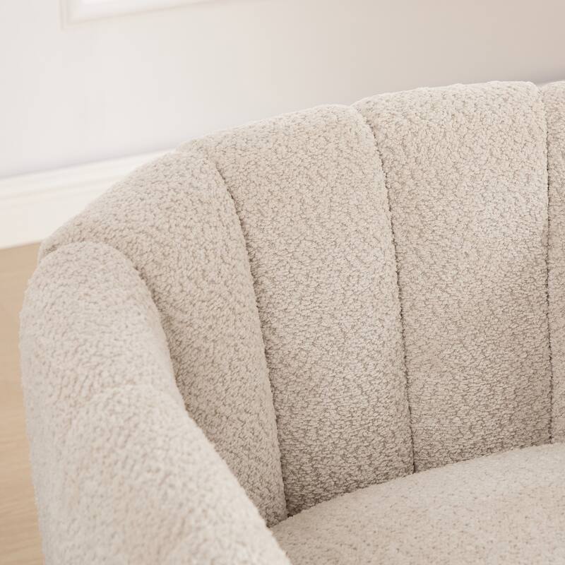 31.89" W Pumpkin-Shape Barrel Swivel Chair Modern Chenille Swivel Accent Chair with Metal Base, Upholstered Tufted Armchair