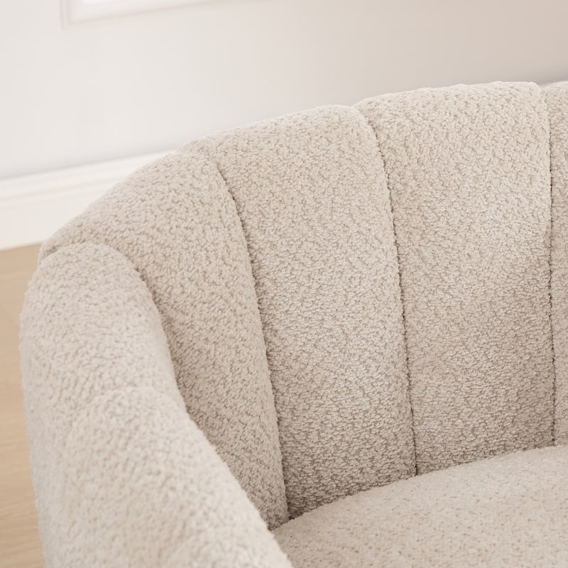 Chenille Upholstered Swivel Barrel Chair, Tufted Pumpkin-Shape Club Armchair, Lounge Reading Chair with Metal Base