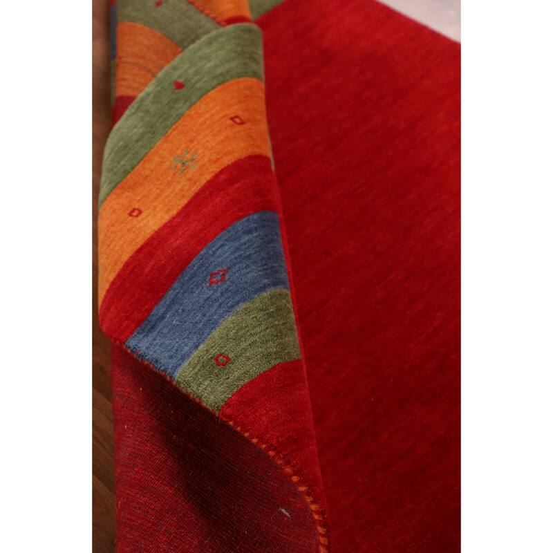 Striped Red Gabbeh Oriental Area Rug Handmade Wool Carpet - 5'8"x 7'11"