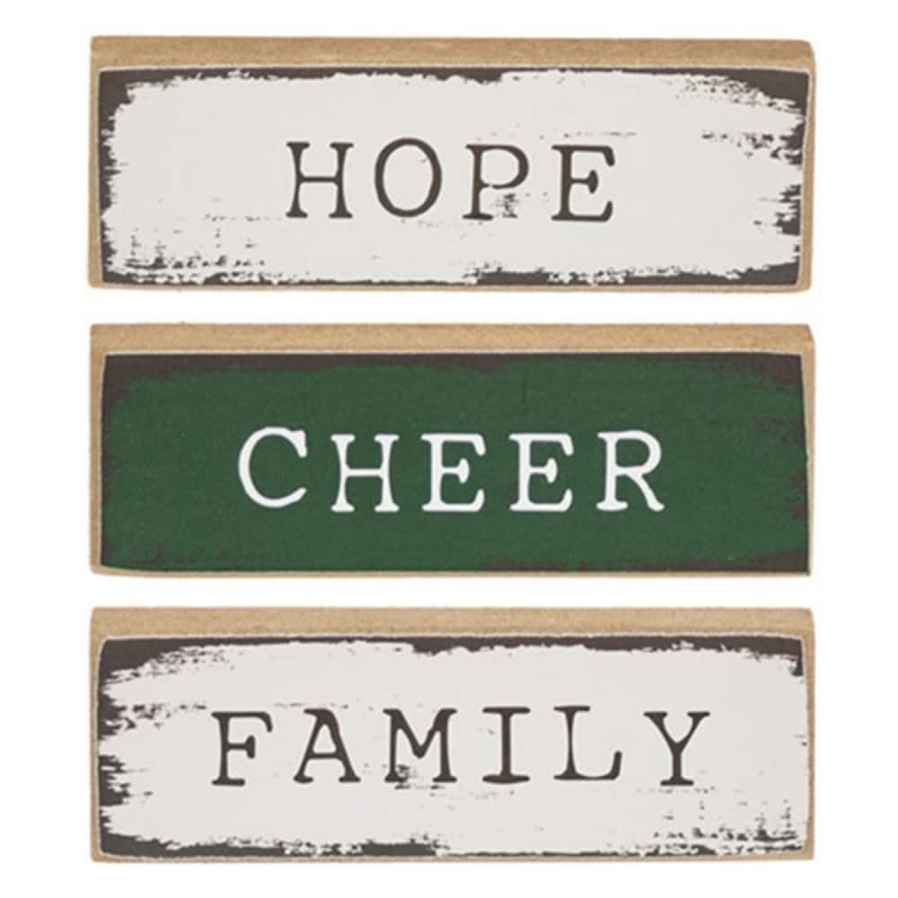 Rustic Holiday Mini Sign Family Cheer Hope Display - 3 Asstd. - 3" x 0.50" x 1"