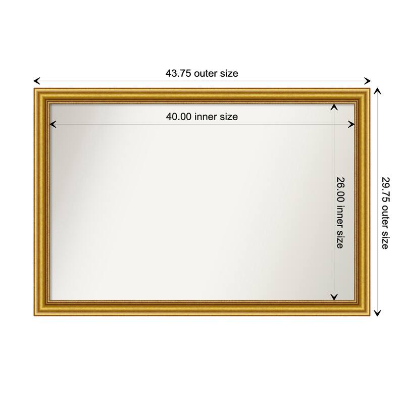 Townhouse Gold Framed Non-Beveled Custom Wall Mirror, Bathroom Vanity Mirror - Outer Size: 43.75 x 29.75