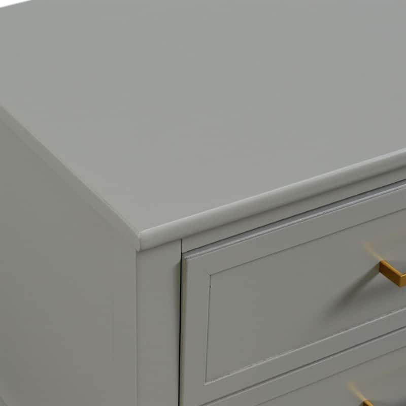 Modern Side Table with USB Port - Elegant Living Room Nightstand, 28" Tall, Gold Accents, Rubberwood Construction - 28