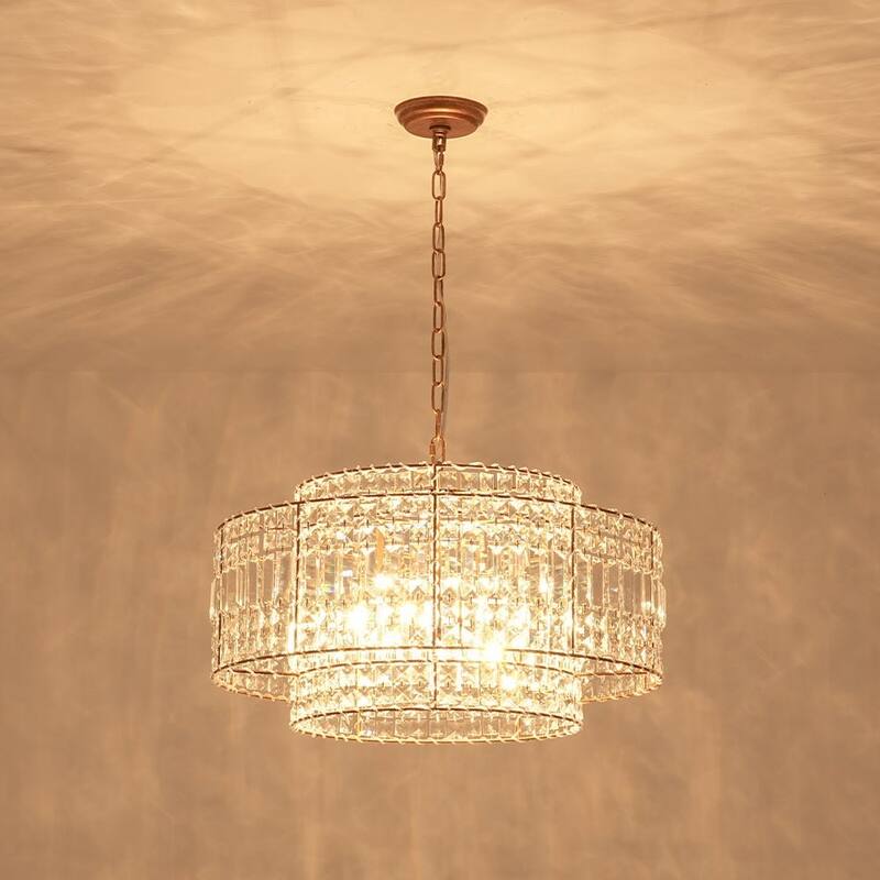 Glam Vintage Luxe Round Tiered Drum Crystal Accented Chandelier - 23.6 in