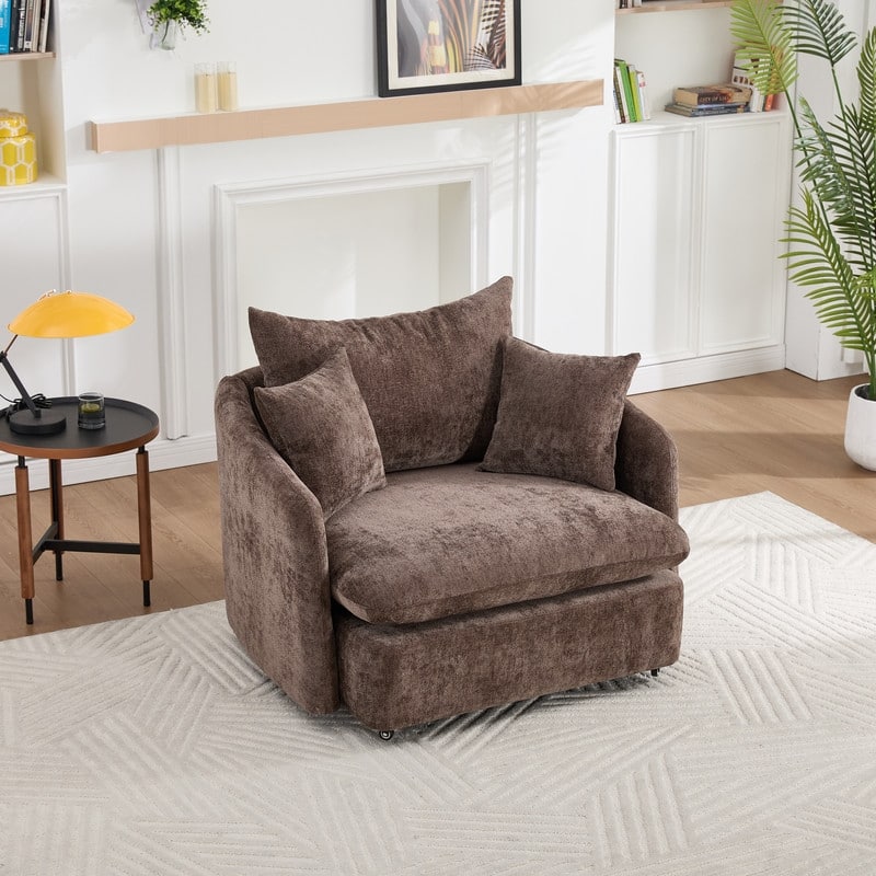 46" Chenille Upholstered Sofa Swivel Chair
