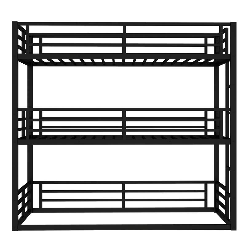 Twin over Twin over Twin Bunk Bed, Metal Triple Bunk Bed with Safety Guardrails, Heavy-duty Bunk Bed with Noise-reduced Design