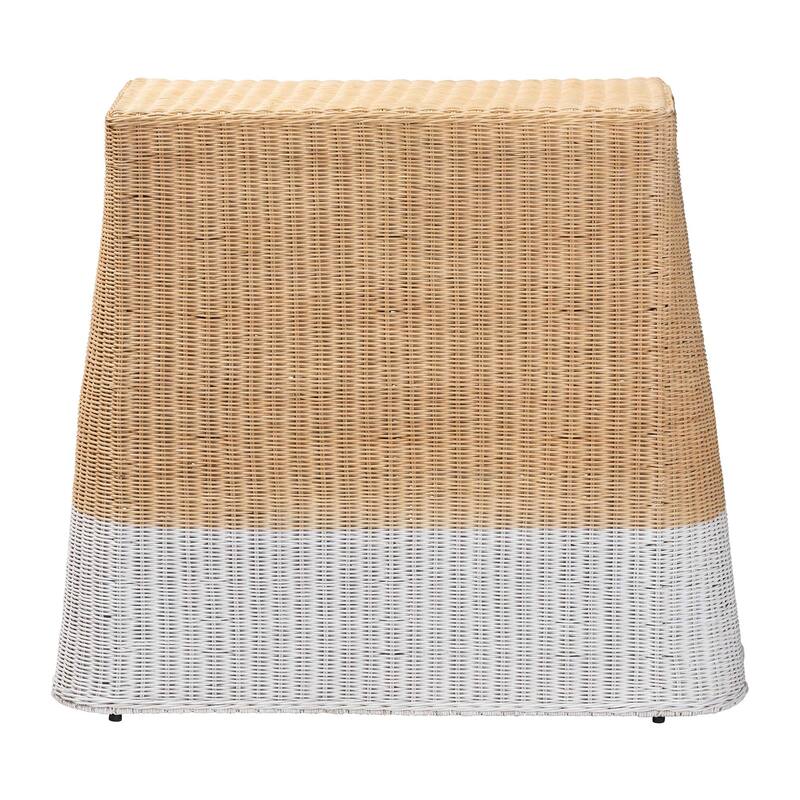 Palm Scallop Natural Rattan Console Table – Handwoven Wicker Accent Table for Hallway or Entryway, Coastal Décor, Rectangle