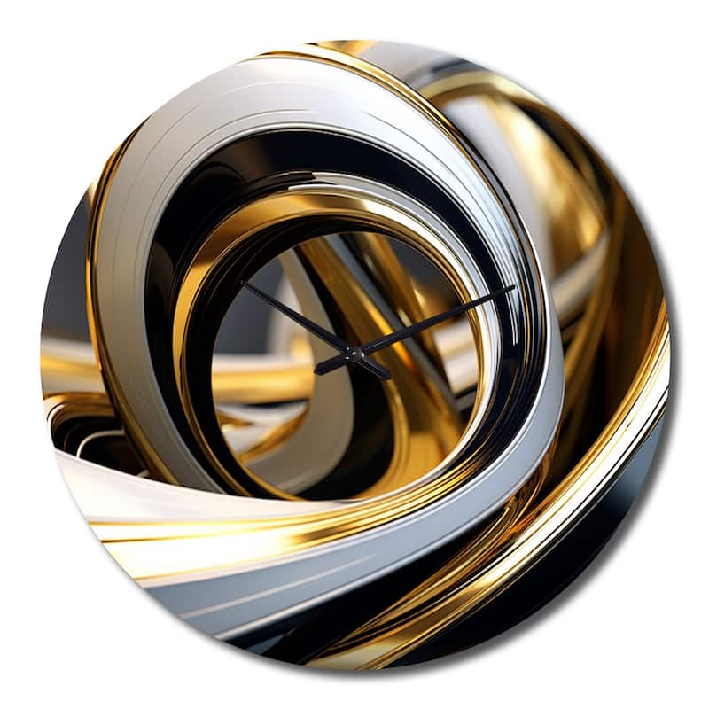 Designart "Liquid Gold Black And White Swirling Dimension I" Abstract Spirals Oversized Wall Clock