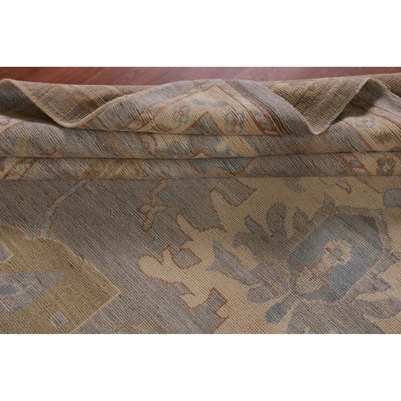 Hand Knotted Oriental 100% Wool Carpet Transitional All-Over Greys & Charcoal Oushak Area Rug - 14' 0'' X 10' 2''
