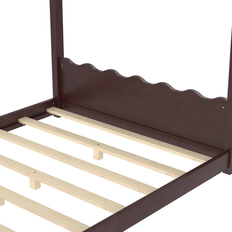 Full House Floor Bed with Support Slats, Solid Wood House Bed Frame for Kids, No Box Spring Needed